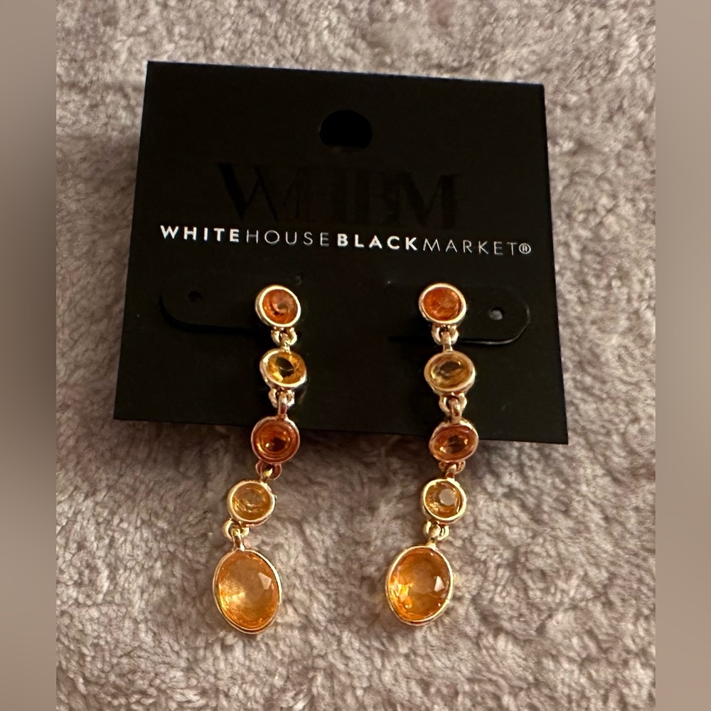 WHBM White House Black Market Gold and Amber Drop Dangling Linear Earrings